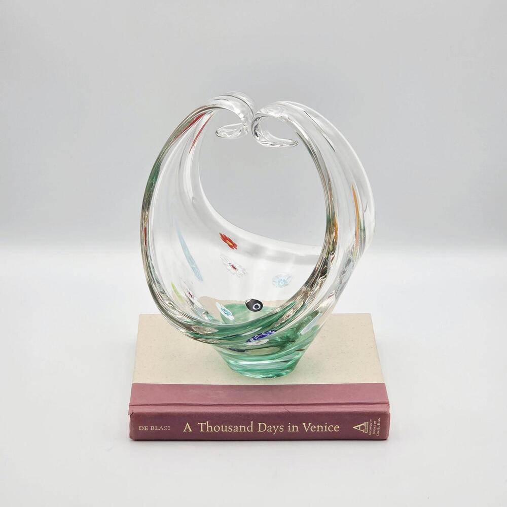 Handblown Murano Millefiori Art Glass • Vintage Italian Decorative Glass Basket